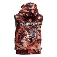Personalised Maori Romantic Valentine Sleeveless Hoodie The Hongi Kiss Red Galaxy