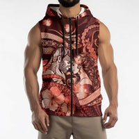 Personalised Maori Romantic Valentine Sleeveless Zip Hoodie The Hongi Kiss Red Galaxy
