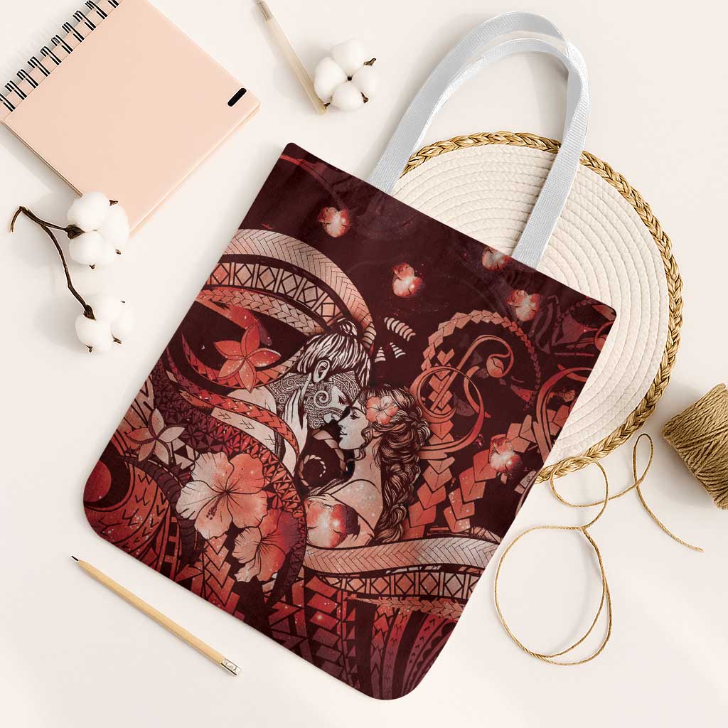 Maori Romantic Valentine Tote Bag The Hongi Kiss Red Galaxy