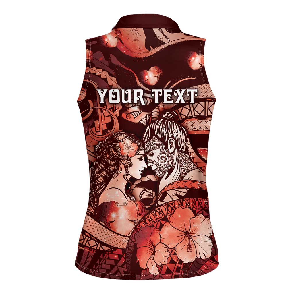 Personalised Maori Romantic Valentine Women Sleeveless Polo Shirt The Hongi Kiss Red Galaxy DT05 - Polynesian Pride