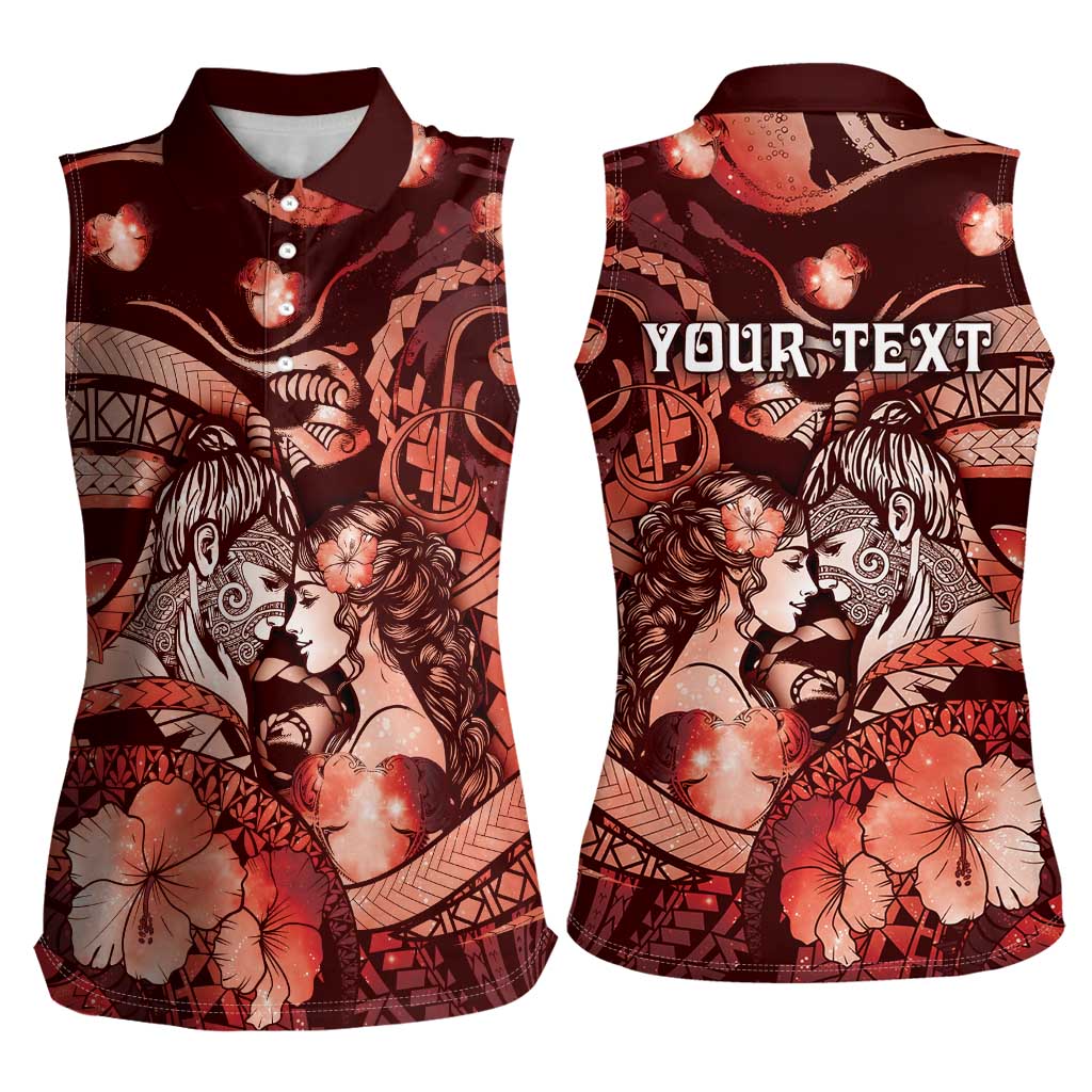 Personalised Maori Romantic Valentine Women Sleeveless Polo Shirt The Hongi Kiss Red Galaxy DT05 - Polynesian Pride