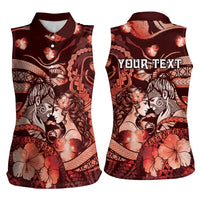 Personalised Maori Romantic Valentine Women Sleeveless Polo Shirt The Hongi Kiss Red Galaxy DT05 - Polynesian Pride