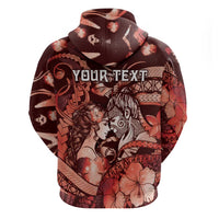 Personalised Maori Romantic Valentine Zip Hoodie The Hongi Kiss Red Galaxy