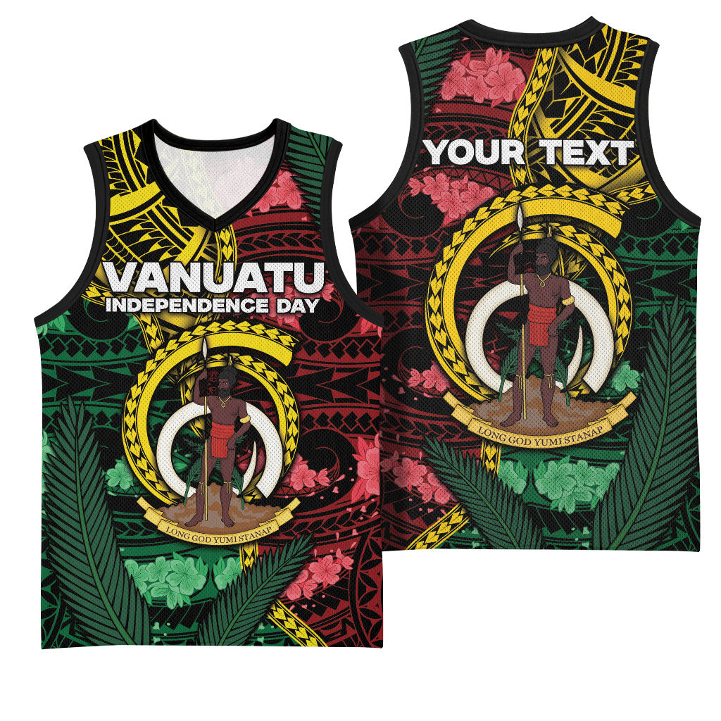 Personalised Vanuatu Independence Day Basketball Jersey Boar Tusk Warrior Tribal Floral Patterns