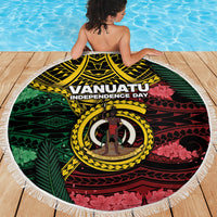Vanuatu Independence Day Beach Blanket Boar Tusk Warrior Tribal Floral Patterns
