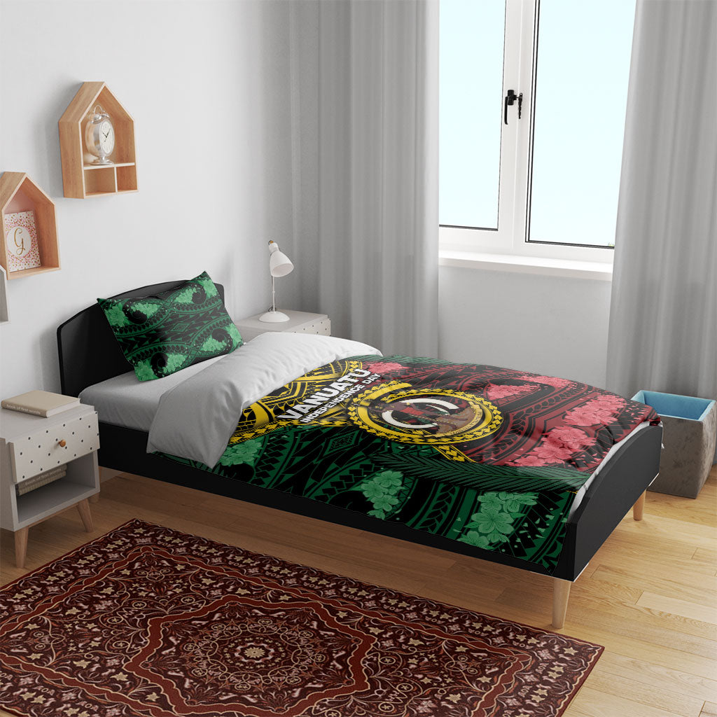 Vanuatu Independence Day Bedding Set Boar Tusk Warrior Tribal Floral Patterns