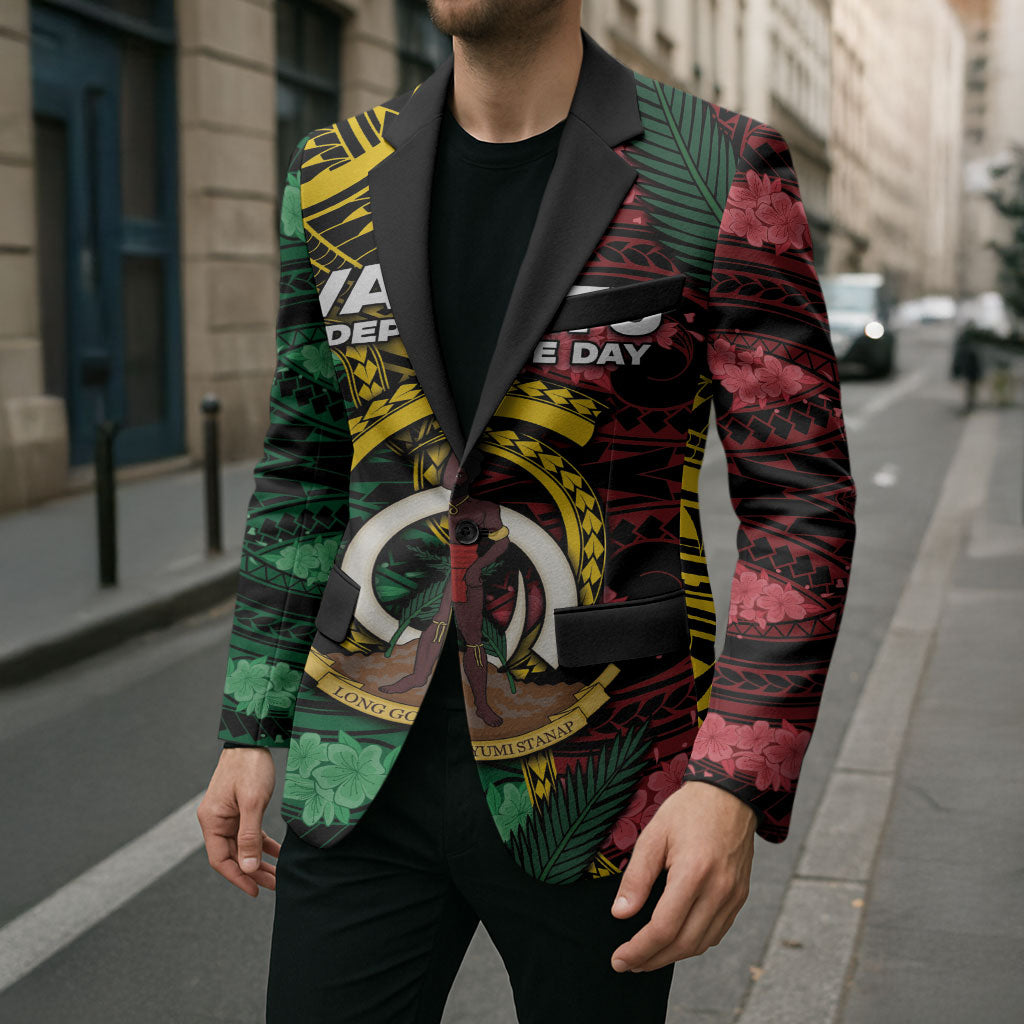 Personalised Vanuatu Independence Day Blazer Boar Tusk Warrior Tribal Floral Patterns