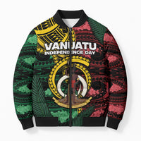 Personalised Vanuatu Independence Day Bomber Puffer Jacket Boar Tusk Warrior Tribal Floral Patterns