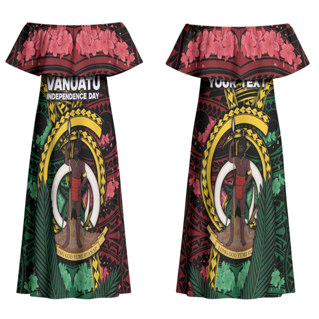Personalised Vanuatu Independence Day Couples Matching Off Shoulder Maxi Dress and Hawaiian Shirt Boar Tusk Warrior Tribal Floral Patterns DT05 - Polynesian Pride