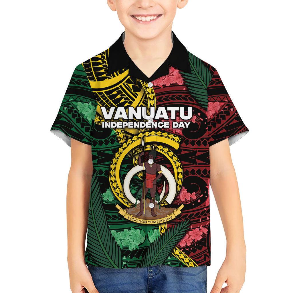 Personalised Vanuatu Independence Day Family Matching Long Sleeve Bodycon Dress and Hawaiian Shirt Boar Tusk Warrior Tribal Floral Patterns