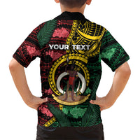 Personalised Vanuatu Independence Day Family Matching Puletasi and Hawaiian Shirt Boar Tusk Warrior Tribal Floral Patterns
