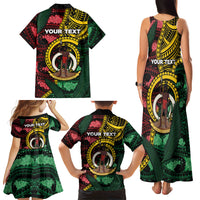 Personalised Vanuatu Independence Day Family Matching Tank Maxi Dress and Hawaiian Shirt Boar Tusk Warrior Tribal Floral Patterns