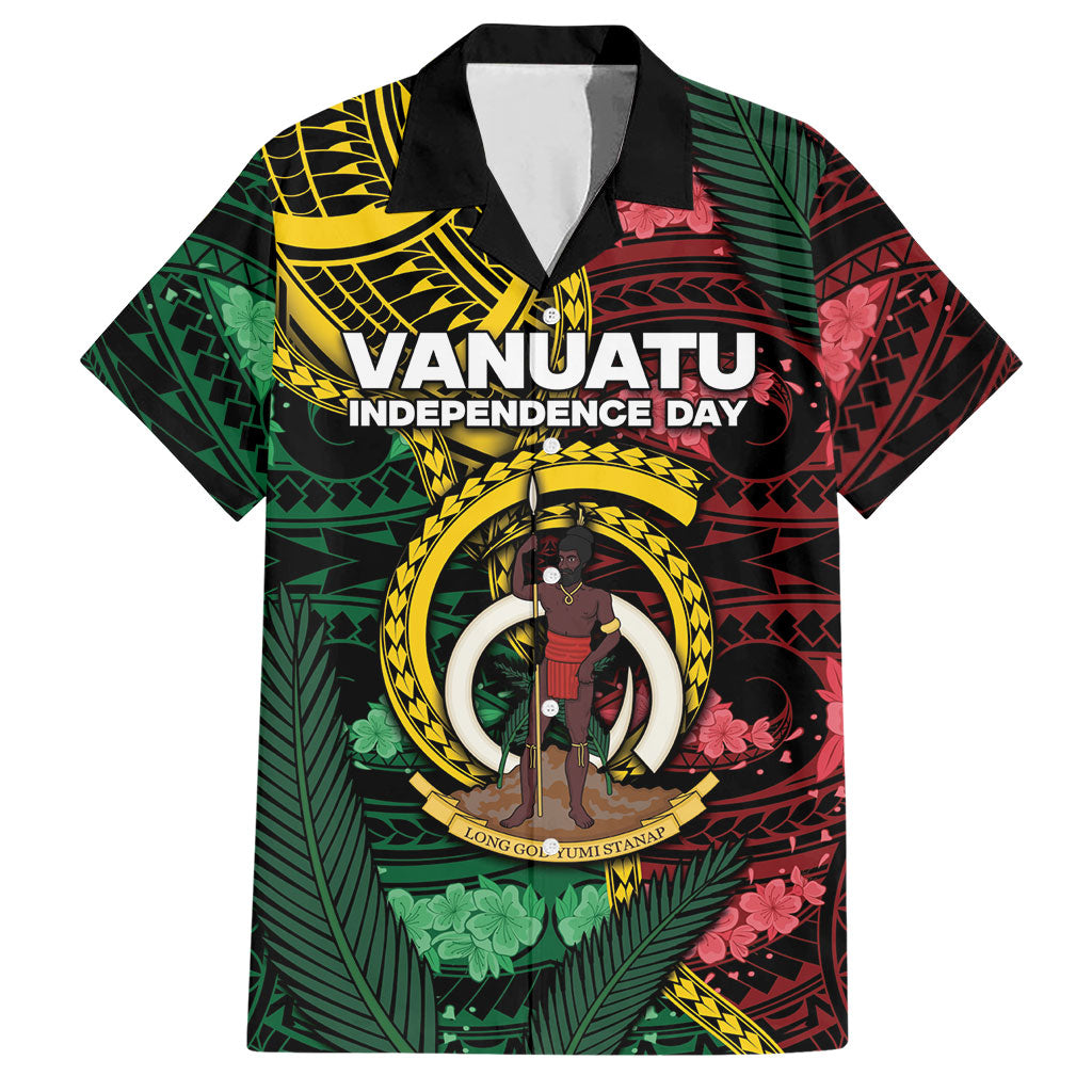 Personalised Vanuatu Independence Day Hawaiian Shirt Boar Tusk Warrior Tribal Floral Patterns
