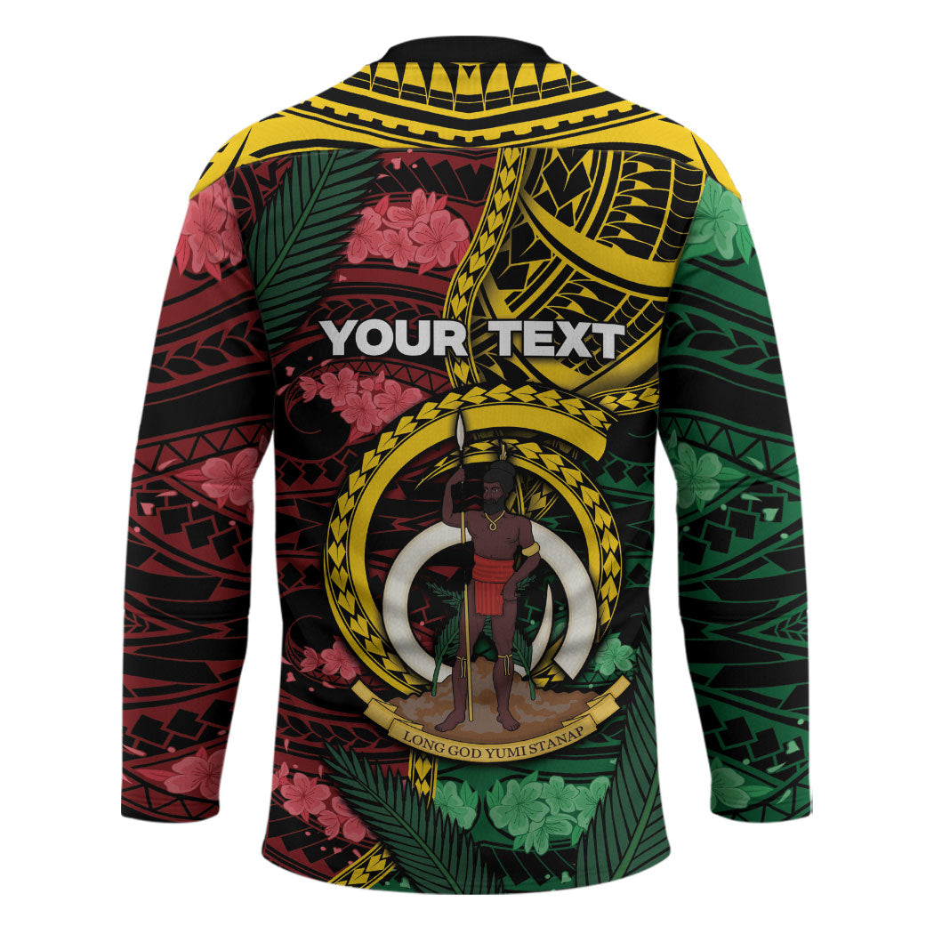 Personalised Vanuatu Independence Day Hockey Jersey Boar Tusk Warrior Tribal Floral Patterns