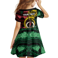 Personalised Vanuatu Independence Day Kid Short Sleeve Dress Boar Tusk Warrior Tribal Floral Patterns