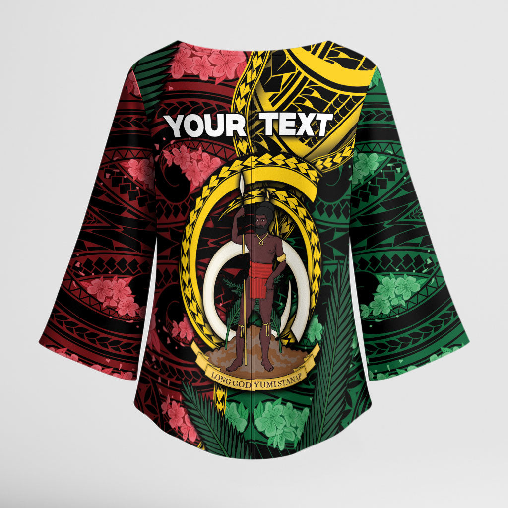 Personalised Vanuatu Independence Day Kimono Sleeve Blouse Boar Tusk Warrior Tribal Floral Patterns