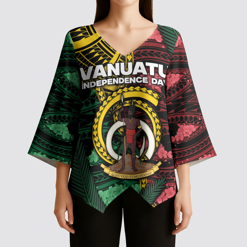 Personalised Vanuatu Independence Day Kimono Sleeve Blouse Boar Tusk Warrior Tribal Floral Patterns