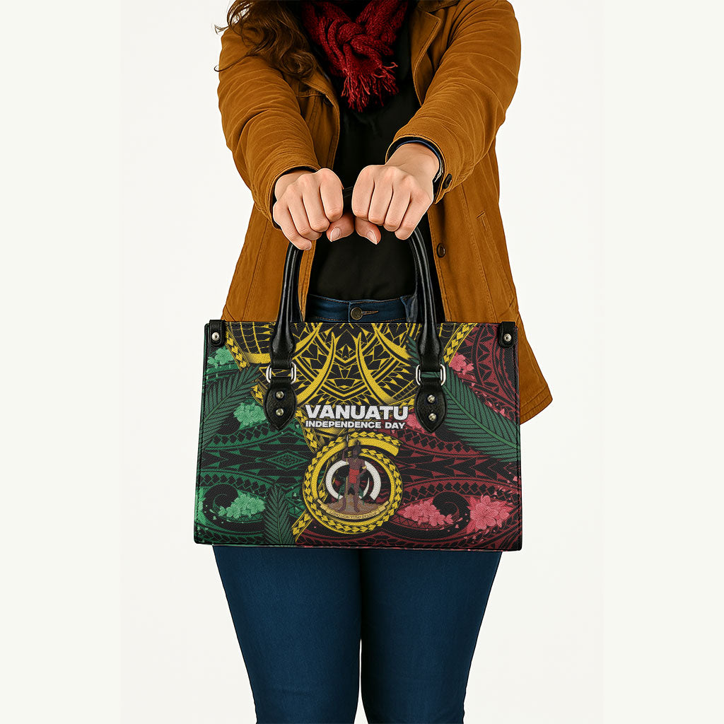 Vanuatu Independence Day Leather Bag Boar Tusk Warrior Tribal Floral Patterns