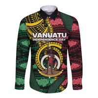 Personalised Vanuatu Independence Day Long Sleeve Button Shirt Boar Tusk Warrior Tribal Floral Patterns