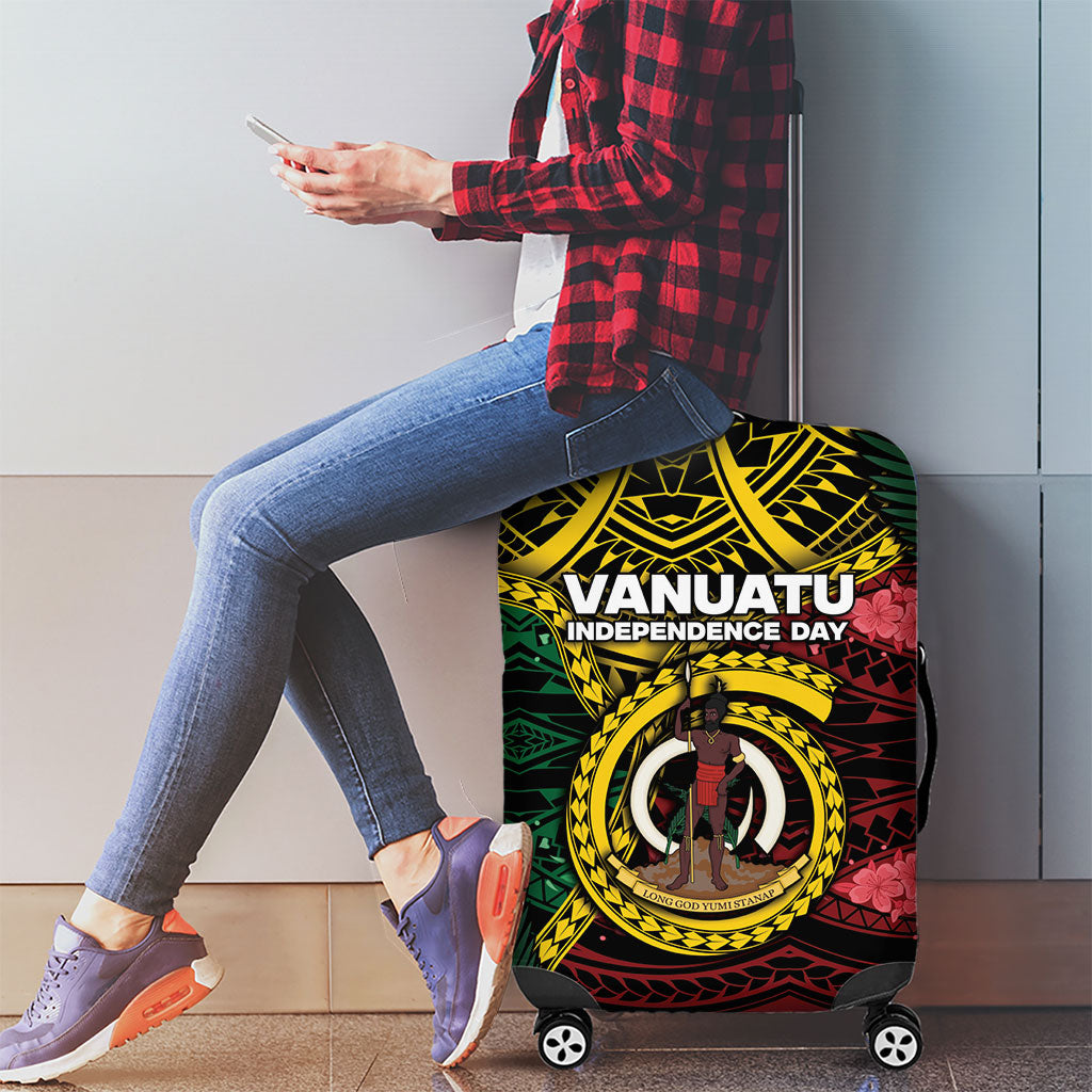 Vanuatu Independence Day Luggage Cover Boar Tusk Warrior Tribal Floral Patterns