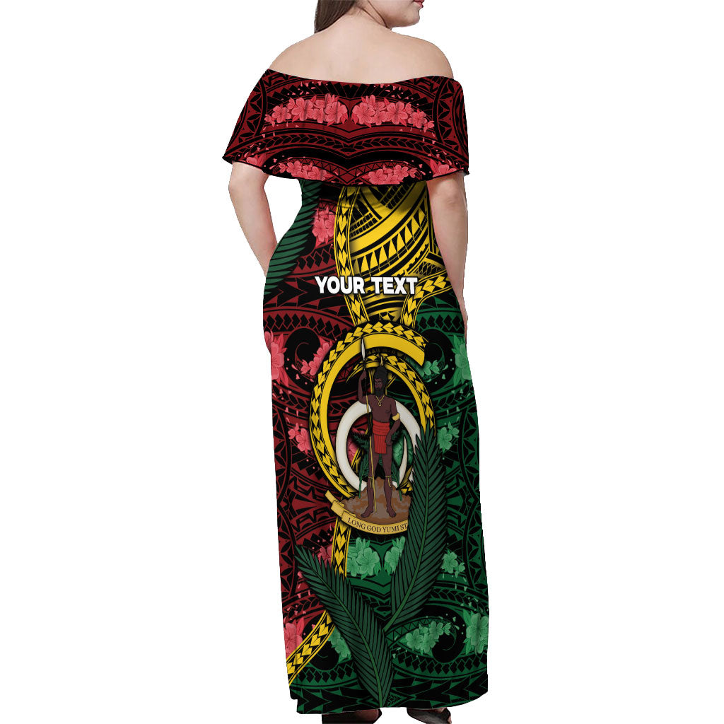 Personalised Vanuatu Independence Day Off Shoulder Maxi Dress Boar Tusk Warrior Tribal Floral Patterns