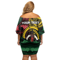 Personalised Vanuatu Independence Day Off Shoulder Short Dress Boar Tusk Warrior Tribal Floral Patterns