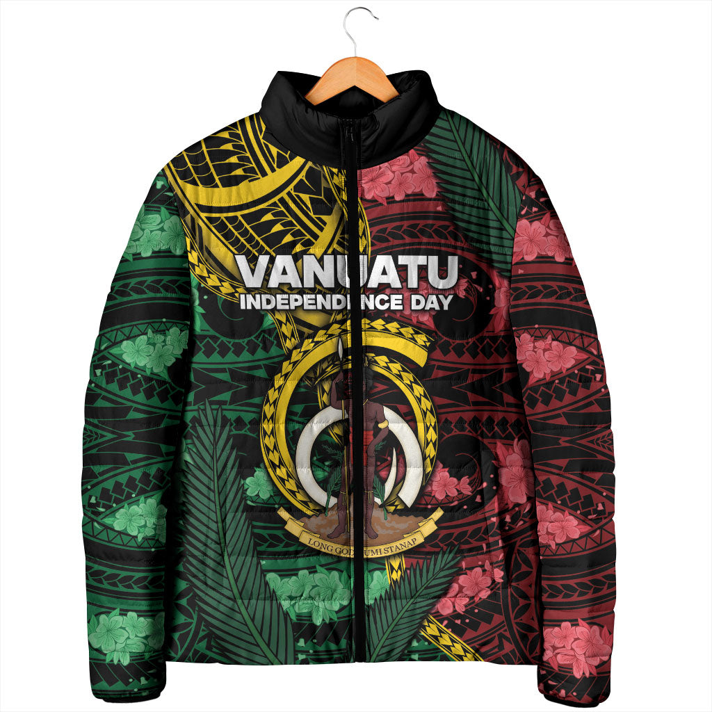 Personalised Vanuatu Independence Day Padded Jacket Boar Tusk Warrior Tribal Floral Patterns