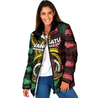Personalised Vanuatu Independence Day Padded Jacket Boar Tusk Warrior Tribal Floral Patterns