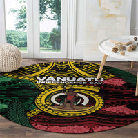 Vanuatu Independence Day Round Carpet Boar Tusk Warrior Tribal Floral Patterns