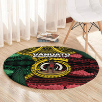 Vanuatu Independence Day Round Carpet Boar Tusk Warrior Tribal Floral Patterns