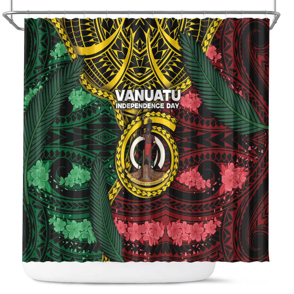 Vanuatu Independence Day Shower Curtain Boar Tusk Warrior Tribal Floral Patterns