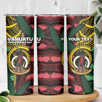 Personalised Vanuatu Independence Day Skinny Tumbler Boar Tusk Warrior Tribal Floral Patterns