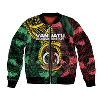 Personalised Vanuatu Independence Day Sleeve Zip Bomber Jacket Boar Tusk Warrior Tribal Floral Patterns