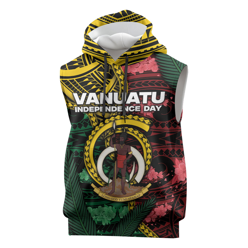 Personalised Vanuatu Independence Day Sleeveless Hoodie Boar Tusk Warrior Tribal Floral Patterns