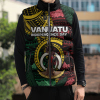 Personalised Vanuatu Independence Day Sleeveless Puffer Jacket Boar Tusk Warrior Tribal Floral Patterns