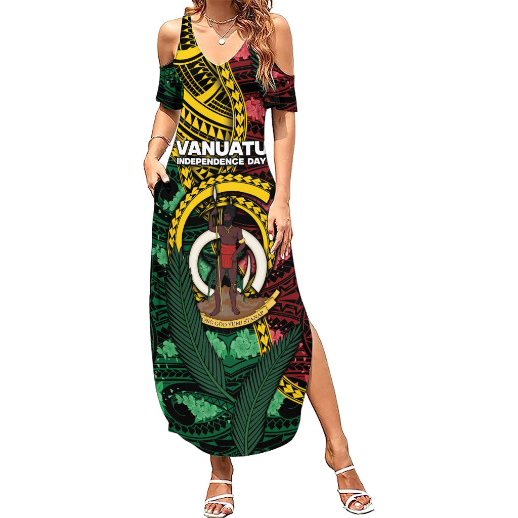 Personalised Vanuatu Independence Day Summer Maxi Dress Boar Tusk Warrior Tribal Floral Patterns