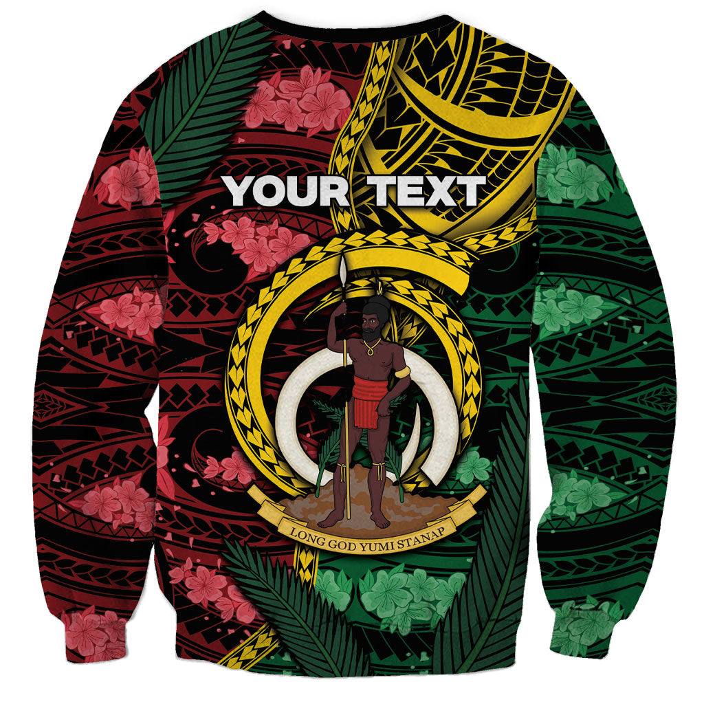 Personalised Vanuatu Independence Day Sweatshirt Boar Tusk Warrior Tribal Floral Patterns