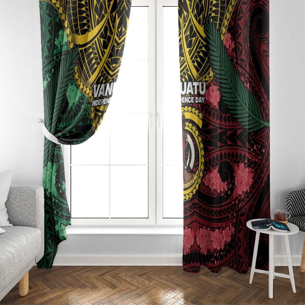 Vanuatu Independence Day Window Curtain Boar Tusk Warrior Tribal Floral Patterns