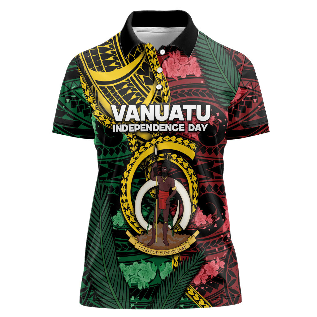 Personalised Vanuatu Independence Day Women Polo Shirt Boar Tusk Warrior Tribal Floral Patterns