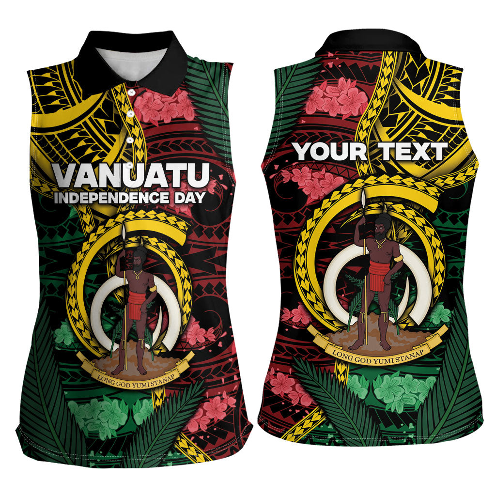 Personalised Vanuatu Independence Day Women Sleeveless Polo Shirt Boar Tusk Warrior Tribal Floral Patterns