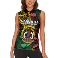 Personalised Vanuatu Independence Day Women Sleeveless Polo Shirt Boar Tusk Warrior Tribal Floral Patterns