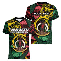Personalised Vanuatu Independence Day Women V-Neck T-Shirt Boar Tusk Warrior Tribal Floral Patterns