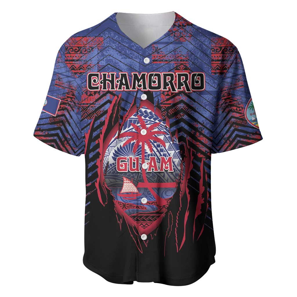 Personalised Guam Baseball Jersey Chamorro Seal Tribal Scratch Design - Polynesian Pride