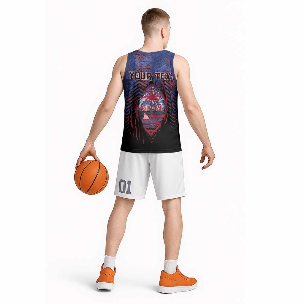 Personalised Guam Basketball Jersey Chamorro Seal Tribal Scratch Design - Polynesian Pride