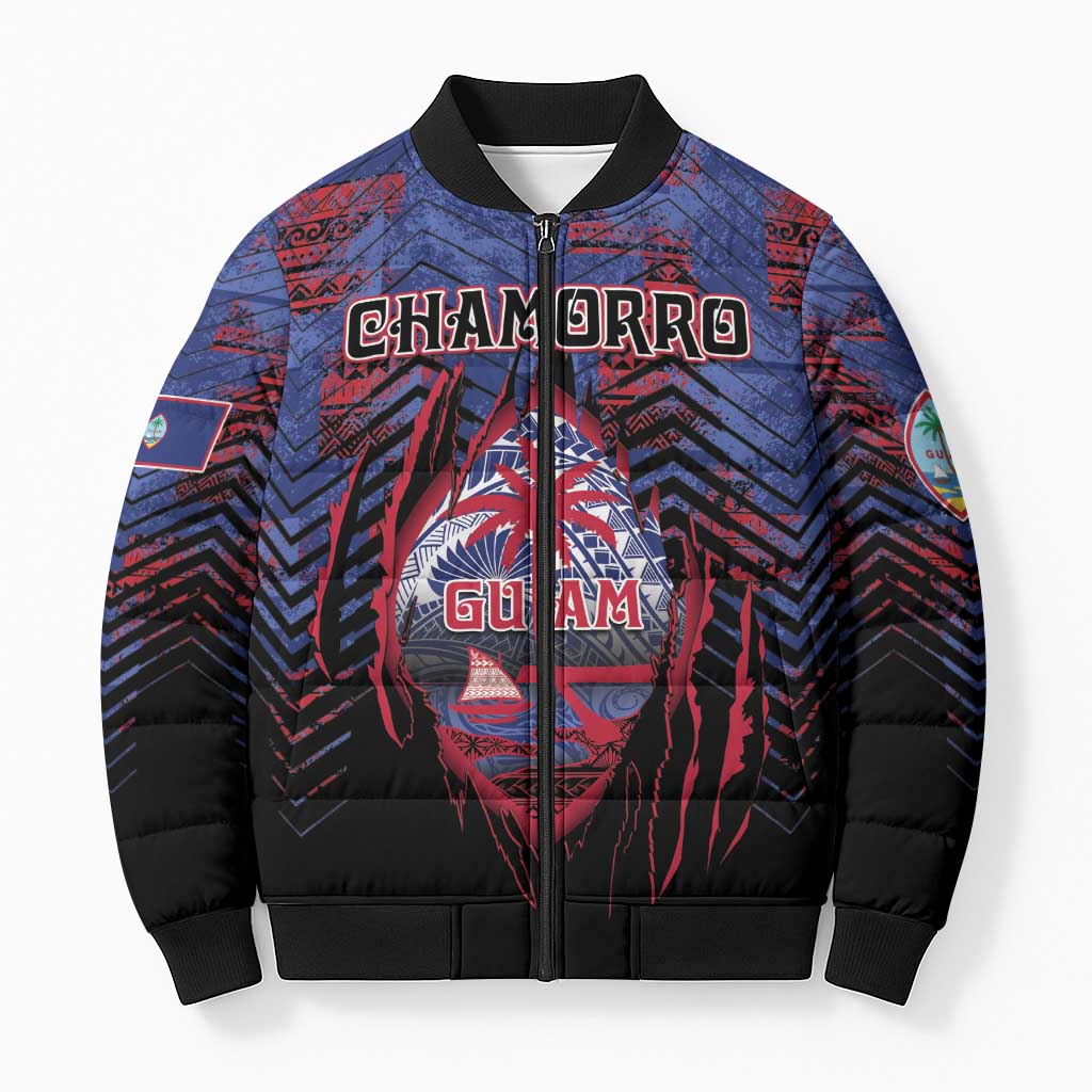 Personalised Guam Bomber Puffer Jacket Chamorro Seal Tribal Scratch Design - Polynesian Pride