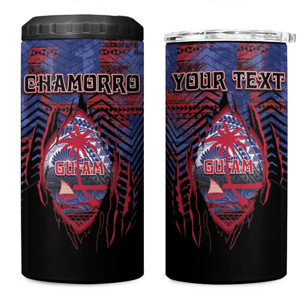 Personalised Guam 4 in 1 Can Cooler Tumbler Chamorro Seal Tribal Scratch Design - Polynesian Pride