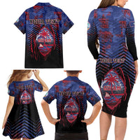 Personalised Guam Family Matching Long Sleeve Bodycon Dress and Hawaiian Shirt Chamorro Seal Tribal Scratch Design DT05 - Polynesian Pride