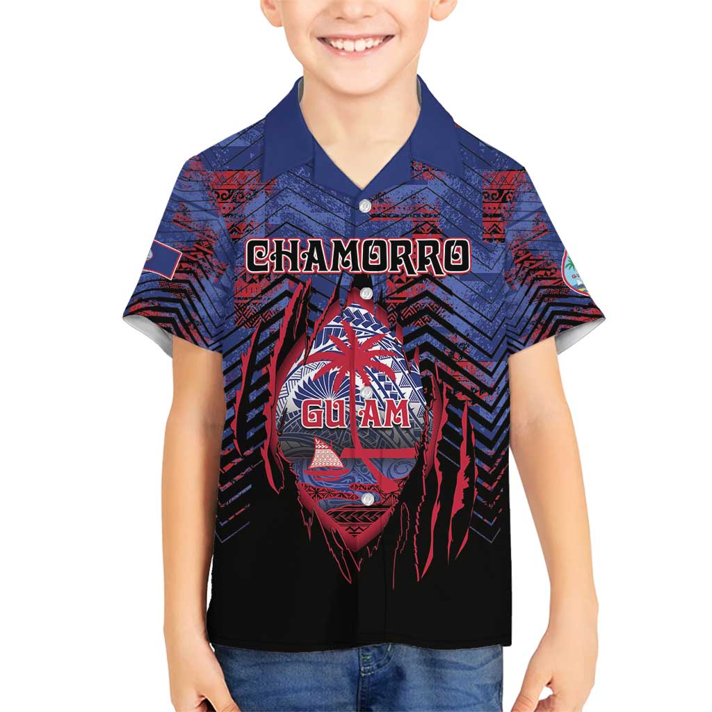 Personalised Guam Family Matching Long Sleeve Bodycon Dress and Hawaiian Shirt Chamorro Seal Tribal Scratch Design DT05 Son's Shirt Navy - Polynesian Pride