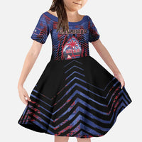 Personalised Guam Family Matching Mermaid Dress and Hawaiian Shirt Chamorro Seal Tribal Scratch Design DT05 Daughter's Dress Navy - Polynesian Pride