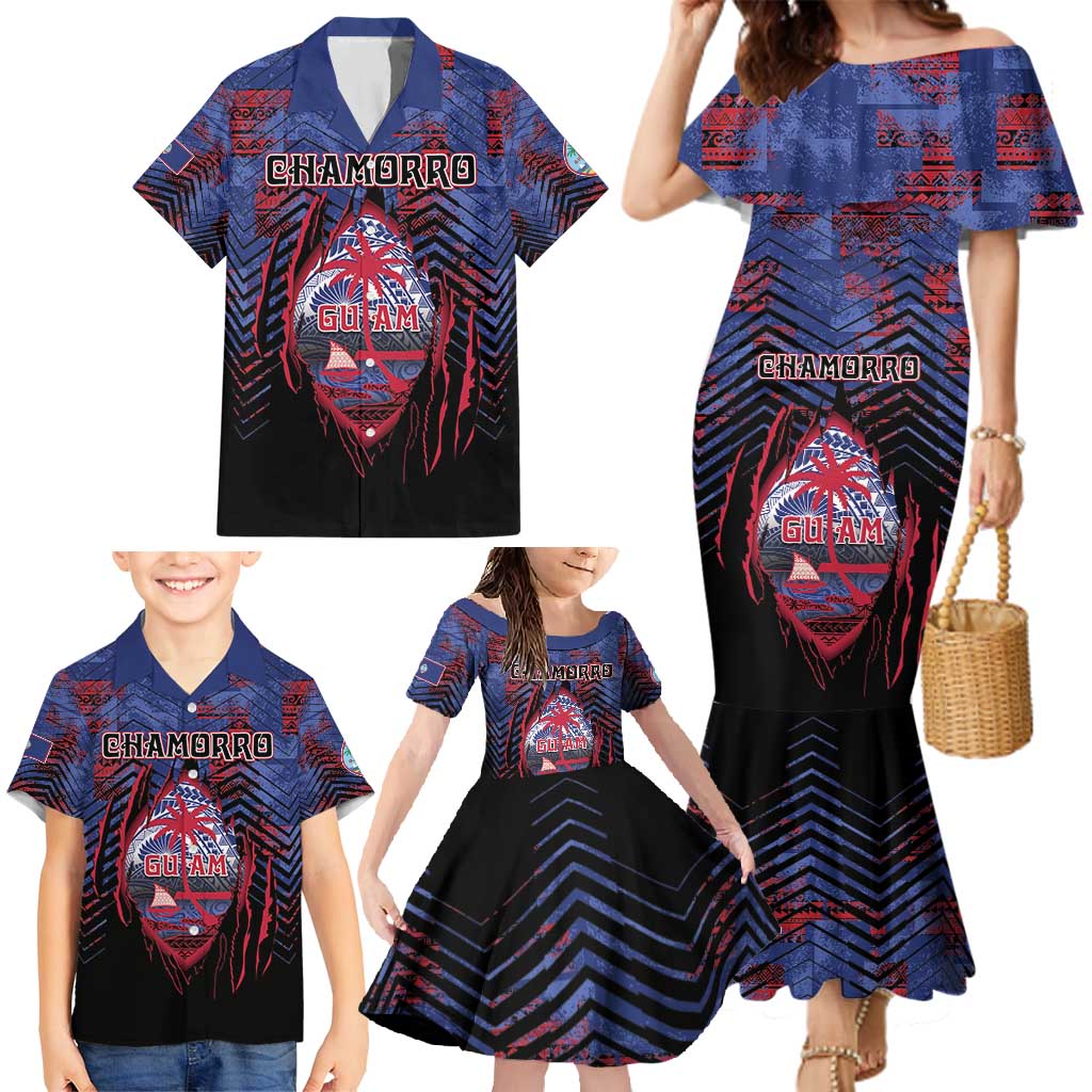 Personalised Guam Family Matching Mermaid Dress and Hawaiian Shirt Chamorro Seal Tribal Scratch Design DT05 - Polynesian Pride